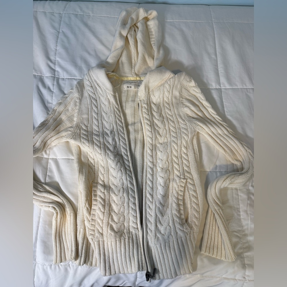 Aeropostale Zip Up Cardigan with hood Sweater Cream Off White